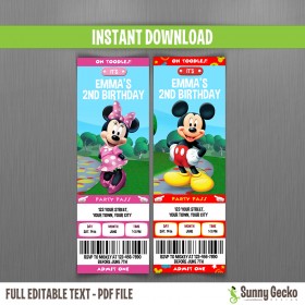 Minnie Mouse & Minnie (Mickey Mouse Clubhouse) Birthday Ticket Invitations